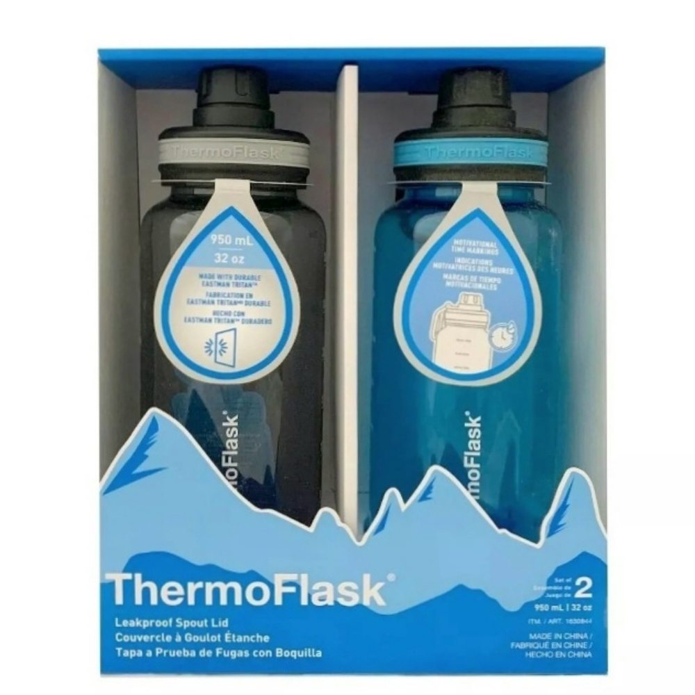 Thermoflask 2-pack Premium Motivational 32oz Water Bottle w/ Straw + Lid NIP